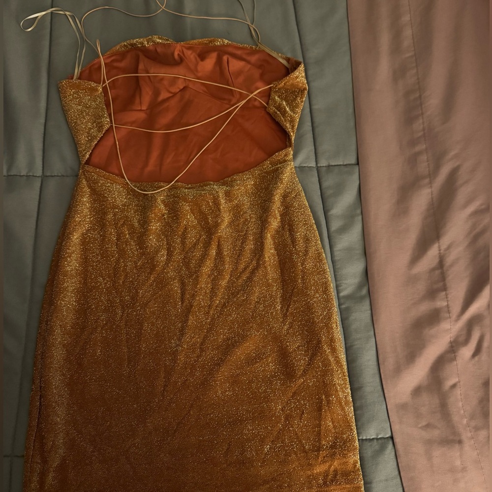 Elegant Gold Strapless Dress